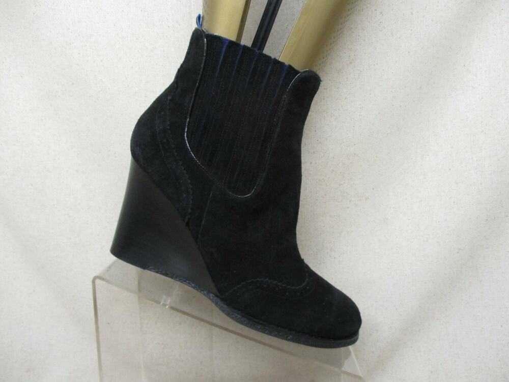 Tommy Hilfiger Womens Black Suede Wedge Chelsea Ankle Boots Booties Size 9.5 M